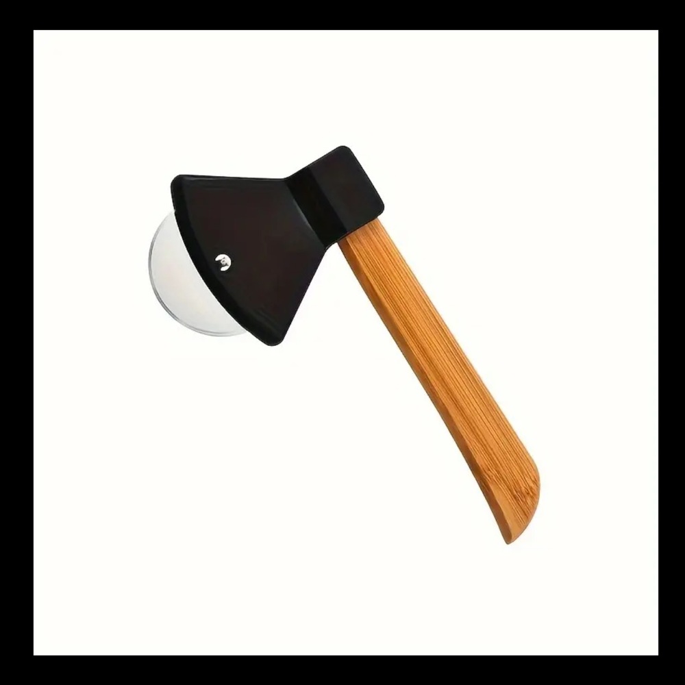 Pizza Cutter, Axe Shaped, New, Black w/Wood Handle, Perfect Man Cave Gift 🎁
